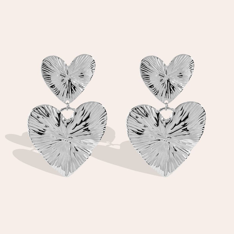 Two Hearts With Stripes Edelstahl Ohrringe Silber