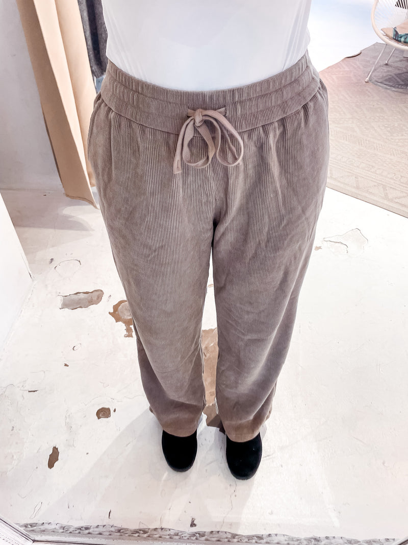 Wide Leg Cord Hose Taupe