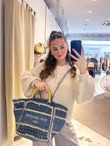 Geflochtener Bast-Shopper Blau