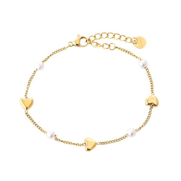 Bright Heart And Pearl Edelstahl Armband Gold