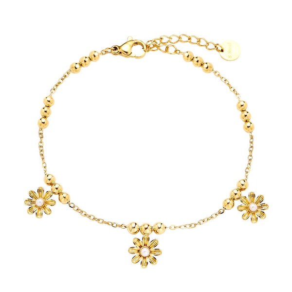 Flower Pearl Edelstahl Armkette Gold