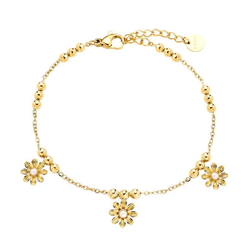 Flower Pearl Edelstahl Armkette Gold