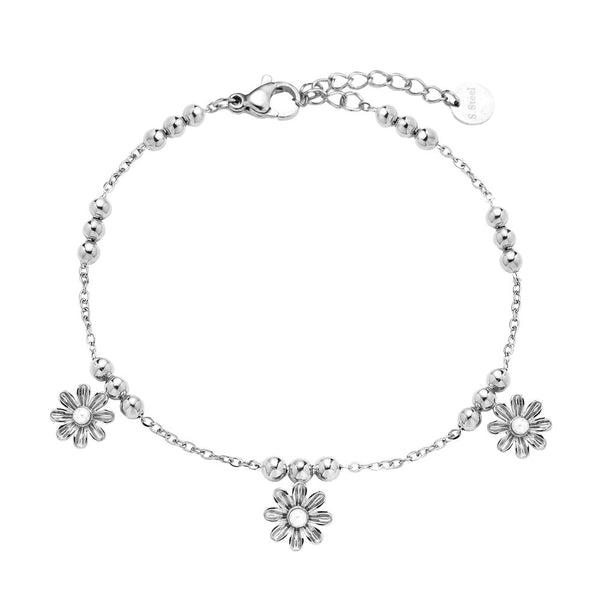 Flower Pearl Edelstahl Armkette Silber