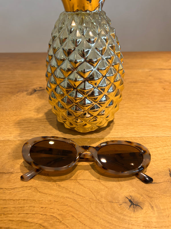 Schmale Sonnenbrille Oval Leo Beige