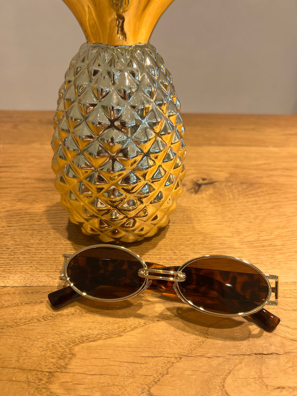 Schmale Sonnenbrille Oval Leo Camel