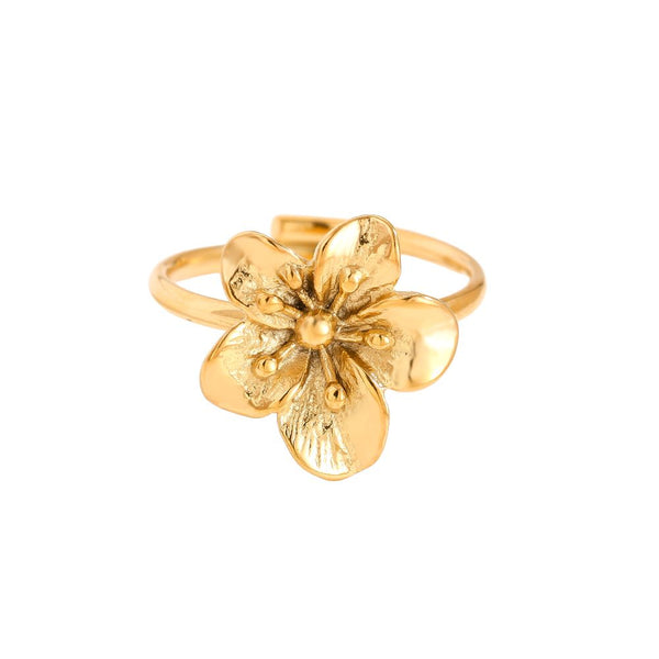 Nice Flower Edelstahl Ring Gold