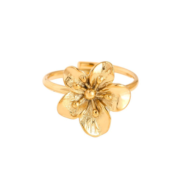 Nice Flower Edelstahl Ring Gold