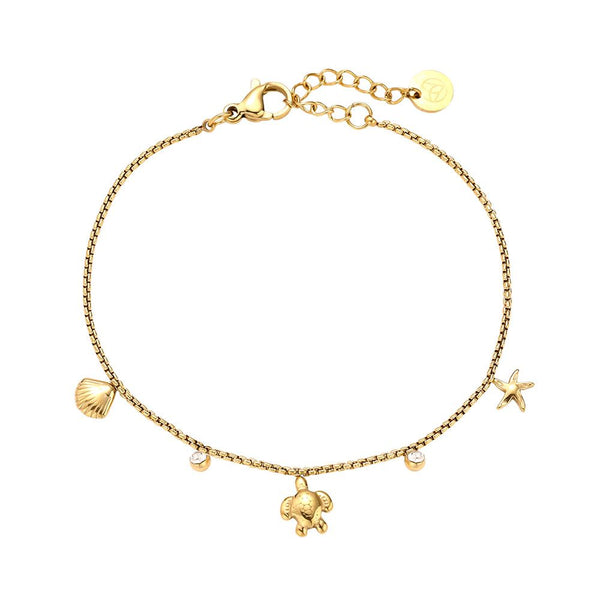 Mini Sea Life And Diamond Edelstahl Armkette Gold