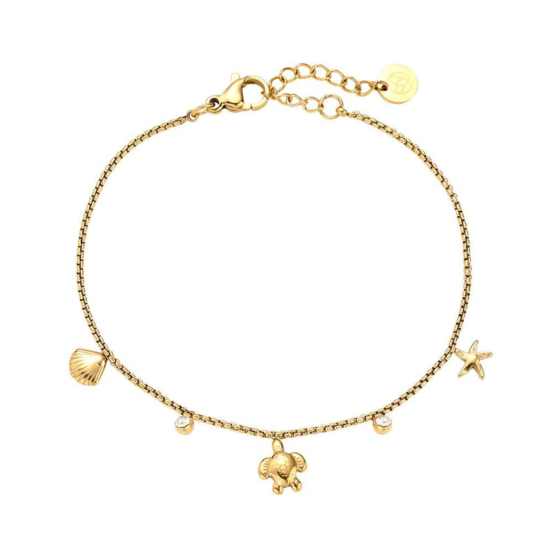 Mini Sea Life And Diamond Edelstahl Armkette Gold