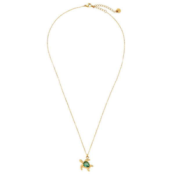 Turtle And Green Diamond Edelstahl Halskette Gold