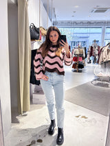 Strickpullover mit Wellenmuster Braun/Pink