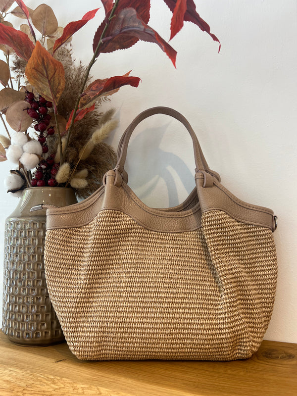 Kleiner Bast Shopper Taupe