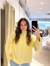 Strickjacke mit Zipper fein gestreift Gelb