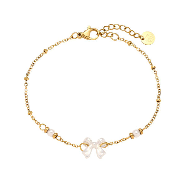 Pearl Dots And Butterfly Edelstahl Armband Gold