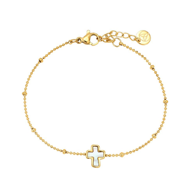 Shell Cross Edelstahl Armband Gold