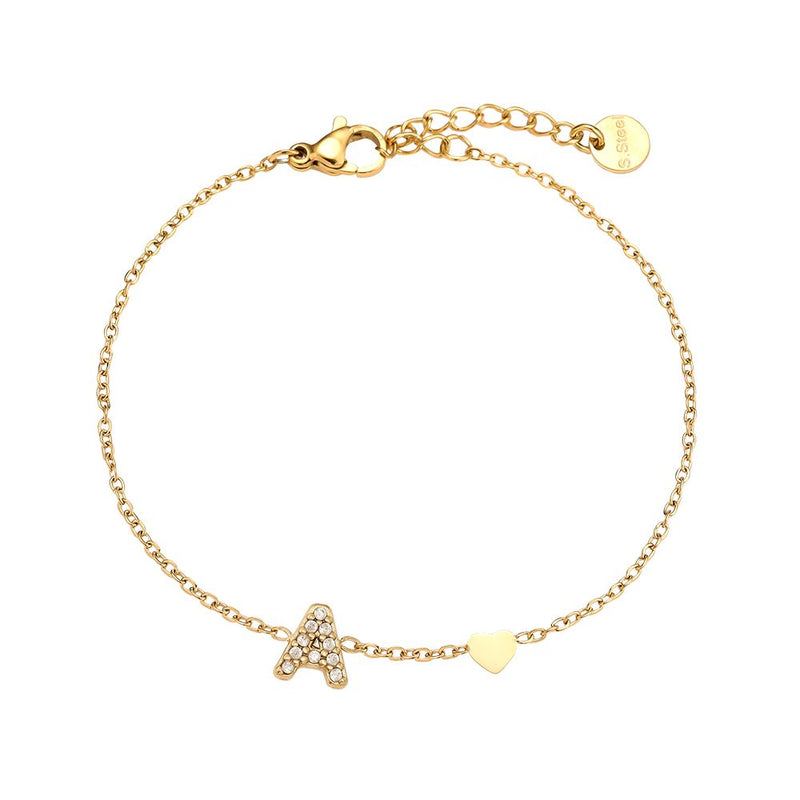 Nice Diamond 26 Alphabet Edelstahl Armband „A“ Gold