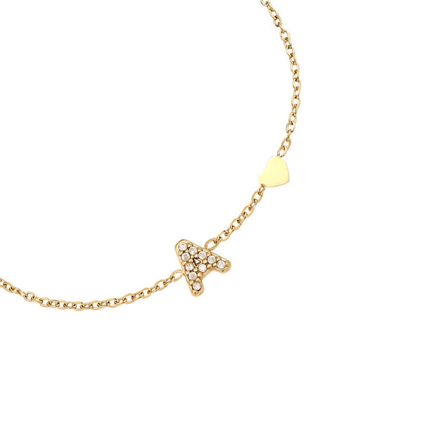 Nice Diamond 26 Alphabet Edelstahl Armband „A“ Gold