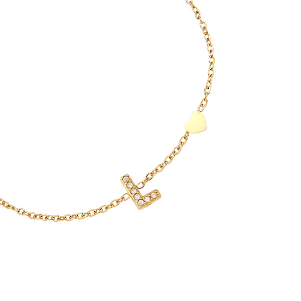 Nice Diamond 26 Alphabet Edelstahl Armband „L“ Gold