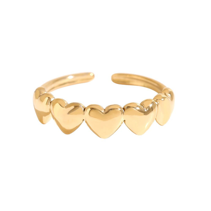 Adjustable Five Hearts Edelstahl Ring Gold