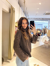 Strickjacke mit Zipper fein gestreift Braun