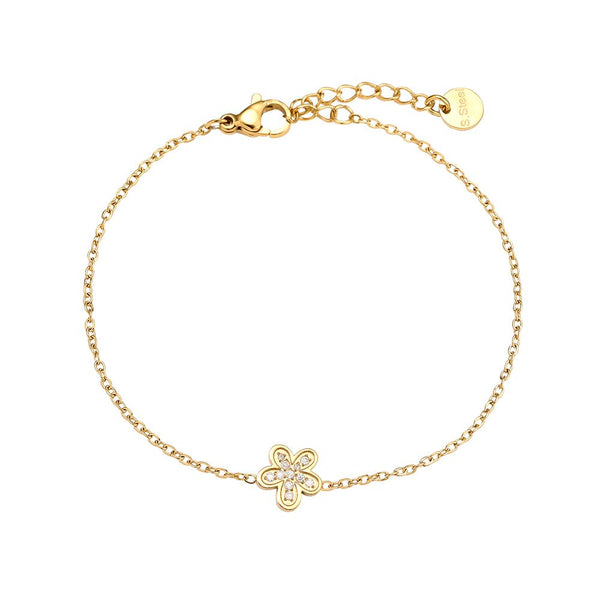 Sweet Diamond Flower Edelstahl Armkette Gold