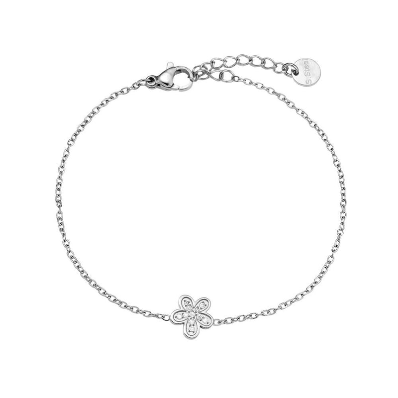 Sweet Diamond Flower Edelstahl Armkette Silber