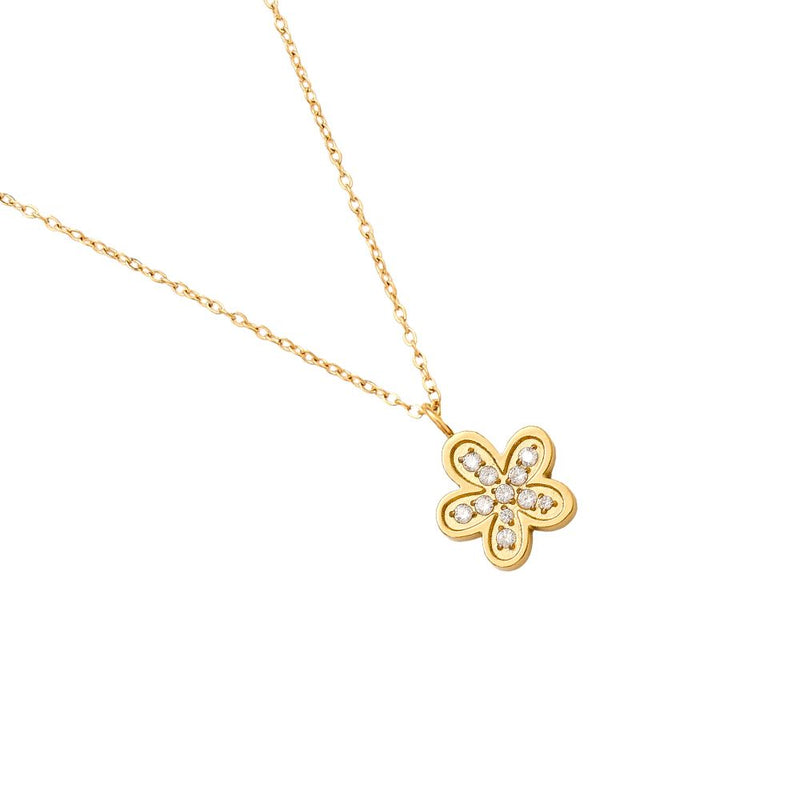 Sweet Diamond Flower Edelstahl Halskette Gold