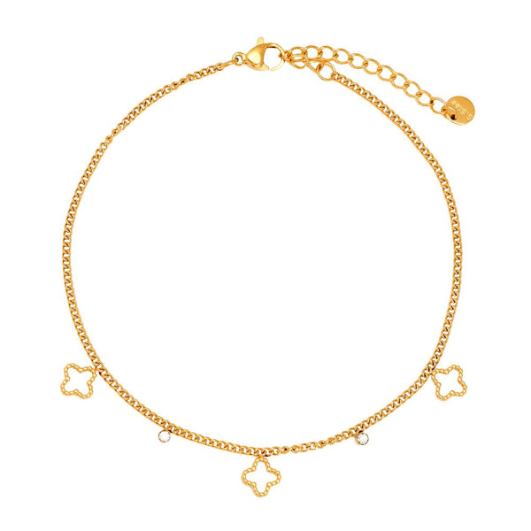Clover And Diamond Dots Edelstahl Fußkette Gold