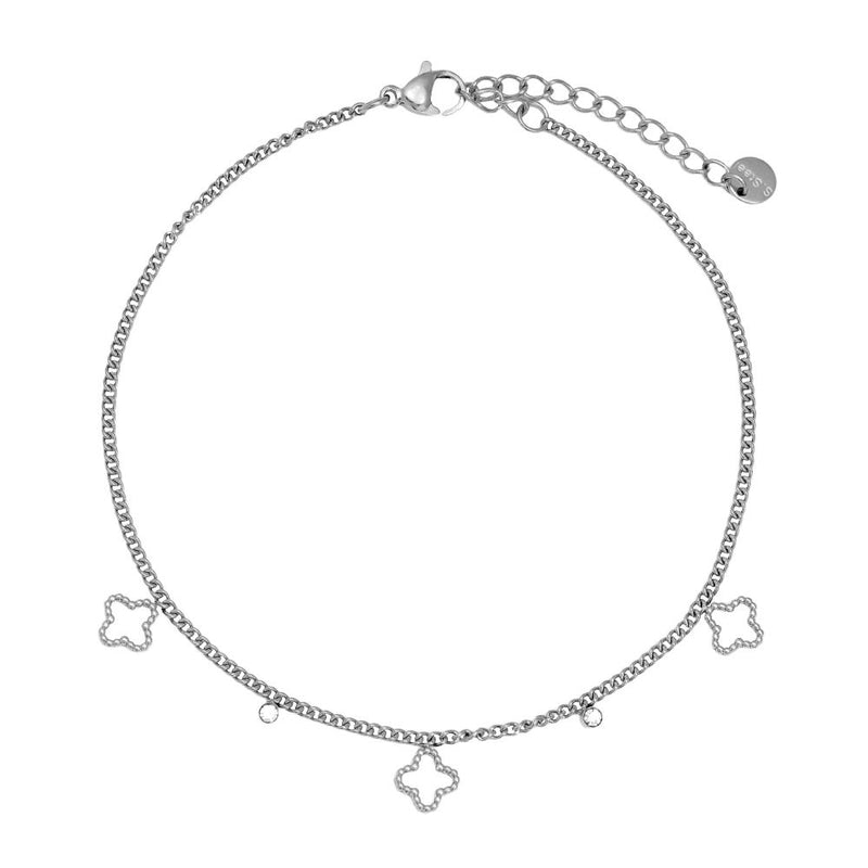 Clover And Diamond Dots Edelstahl Fußkette Silber