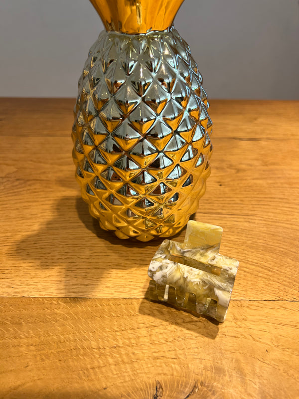 Kleine Haarklammer Olive/Weiß