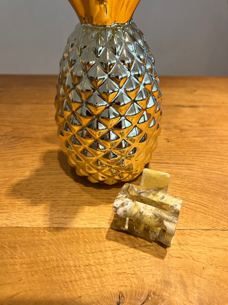 Kleine Haarklammer Olive/Weiß