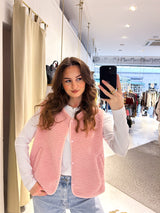 Kurze Teddy Weste mit Knopfleiste Rosa