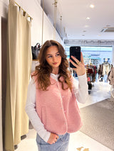 Kurze Teddy Weste mit Knopfleiste Rosa