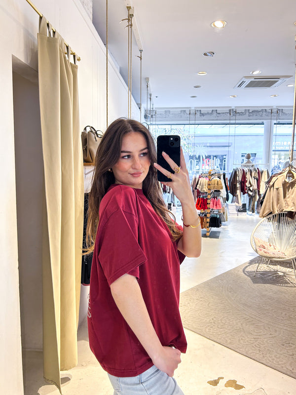Beja Heavy Oversized Tee Washed Burgundy Red