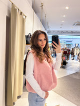 Kurze Teddy Weste mit Knopfleiste Rosa