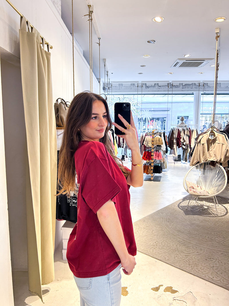 Beja Heavy Oversized Tee Washed Burgundy Red