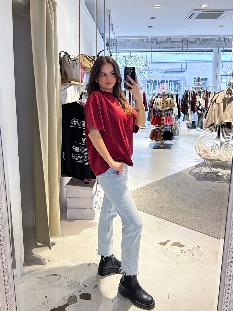 Beja Heavy Oversized Tee Washed Burgundy Red