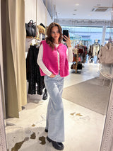 Kurze Teddy Weste mit Knopfleiste Pink