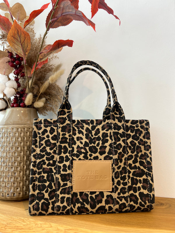 Tote Bag mit Leomuster Beige