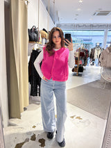 Kurze Teddy Weste mit Knopfleiste Pink