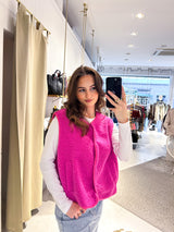 Kurze Teddy Weste mit Knopfleiste Pink