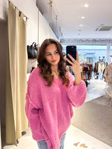 Oversized Strickpullover mit V-Ausschnitt Pink