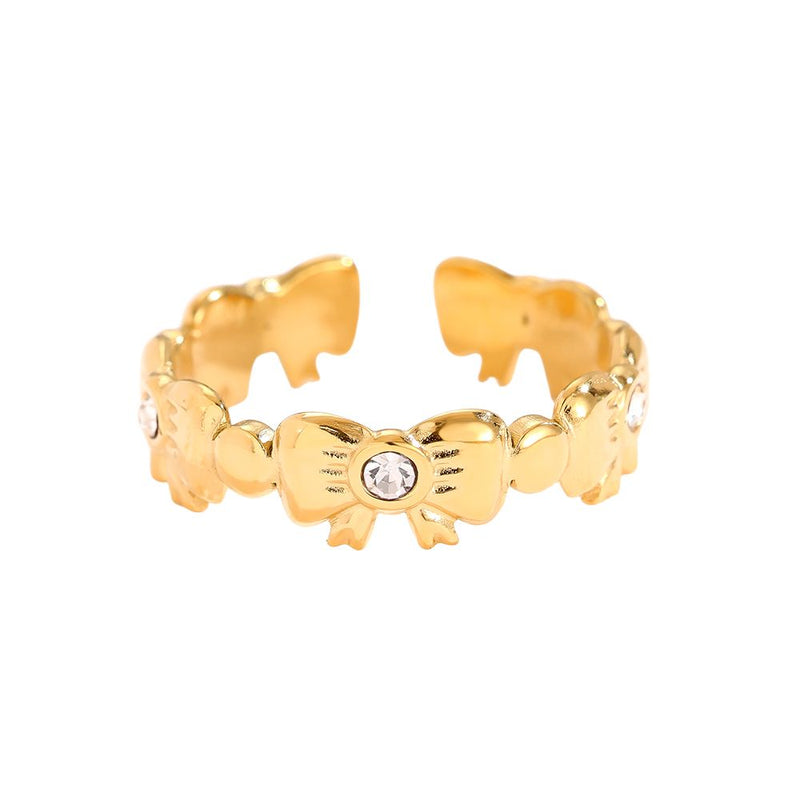 Diamond And Bowtie Edelstahl Ring Gold