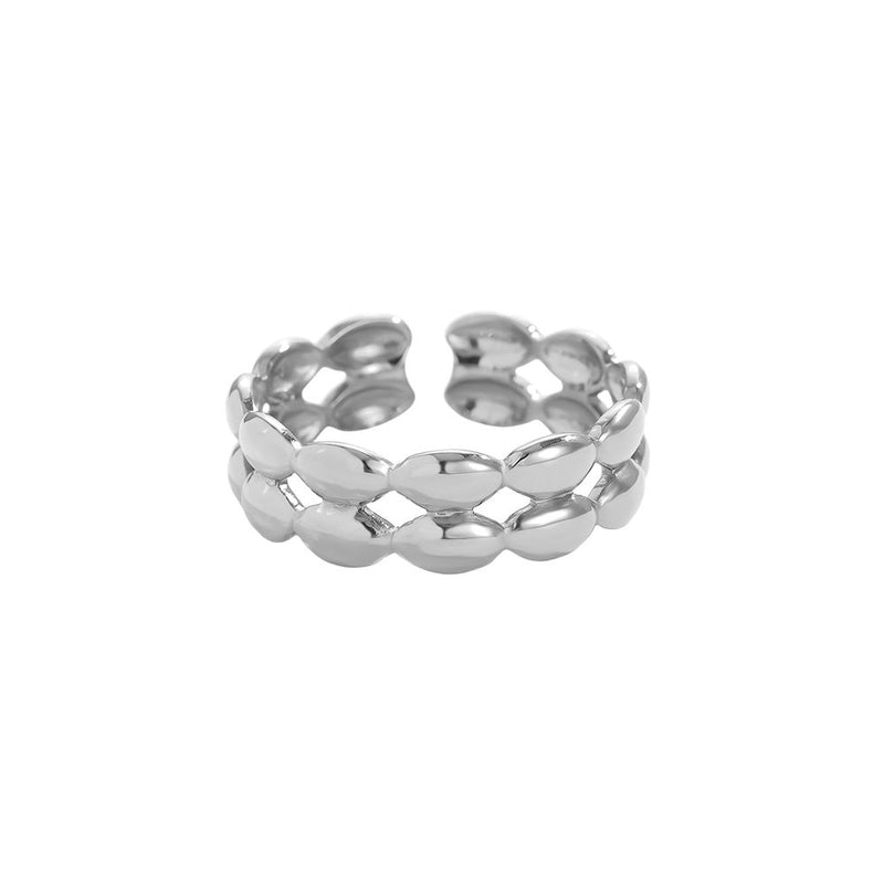 Two Layer Oval Group Edelstahl Ring Silber