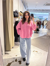 Oversized Strickpullover mit V-Ausschnitt Pink