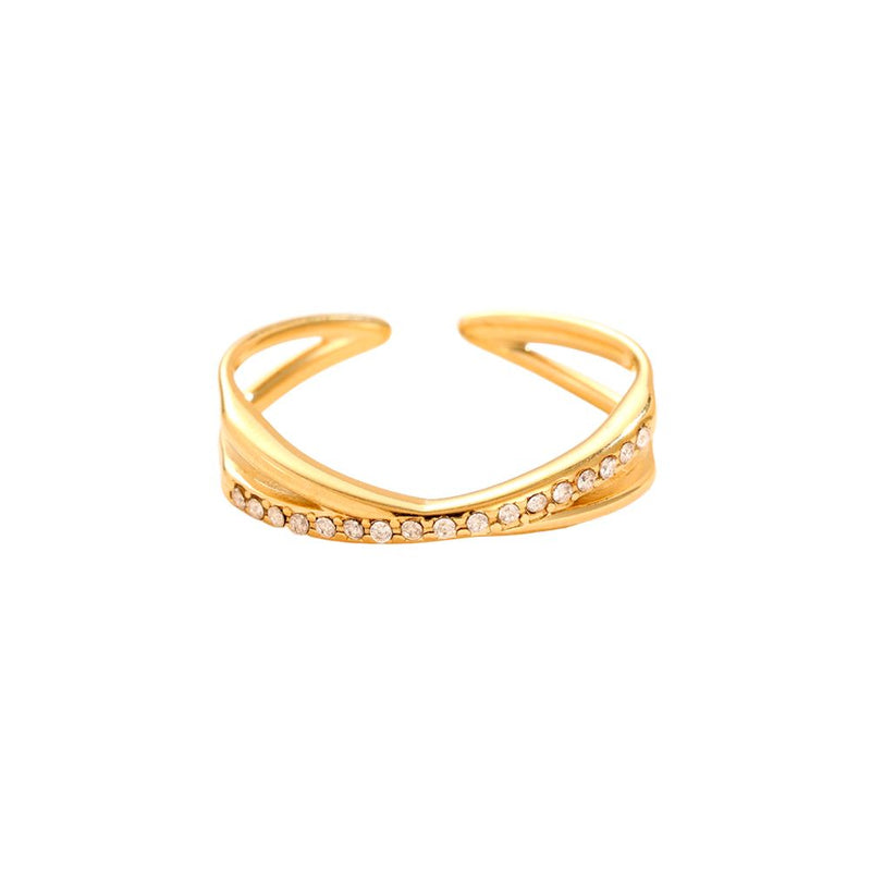 X Ring With Diamond Edelstahl Ring Gold