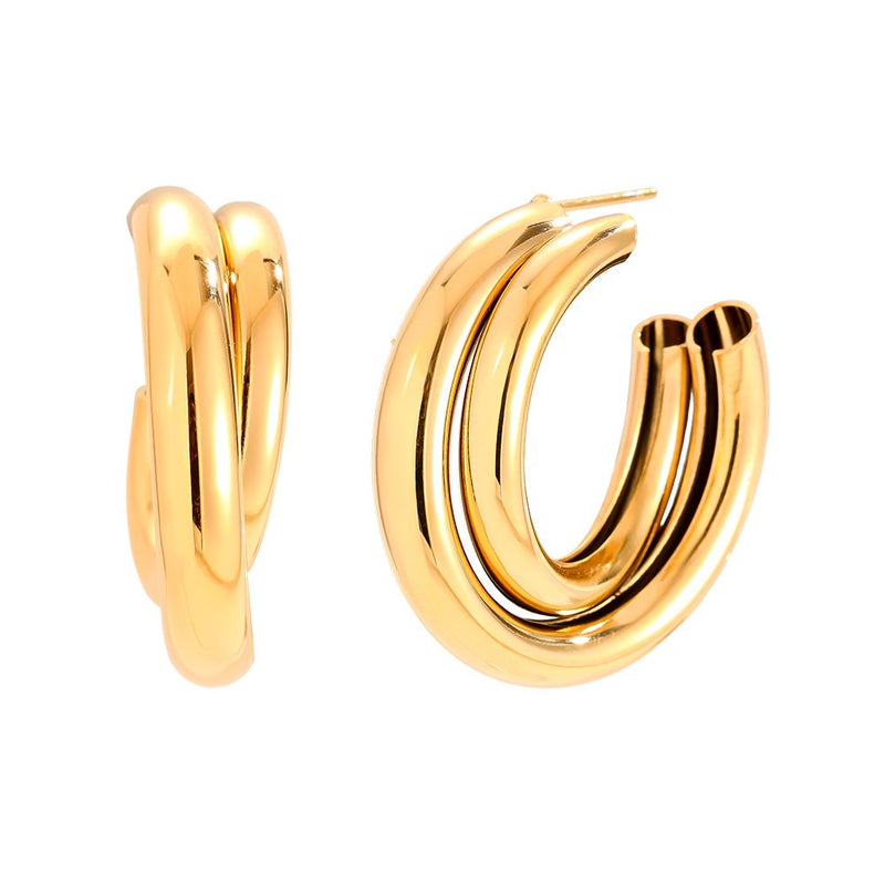 Two Hoop Edelstahl Ohrringe Gold