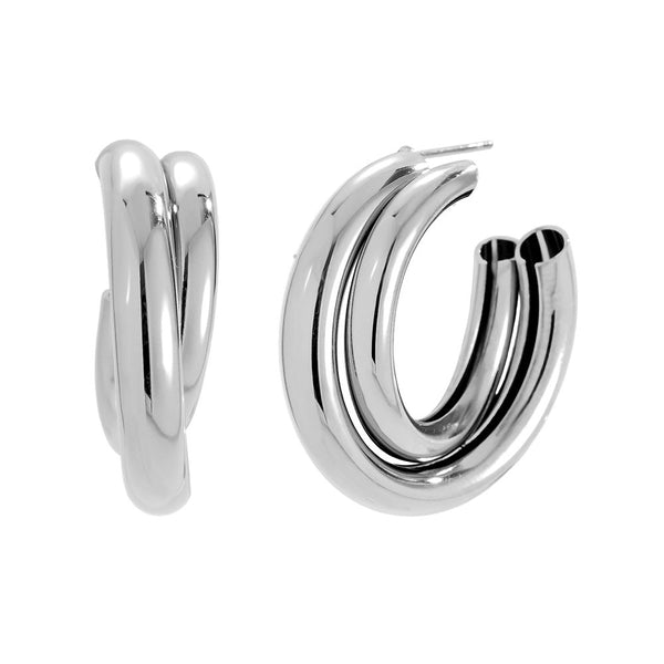 Two Hoop Edelstahl Ohrringe Silber