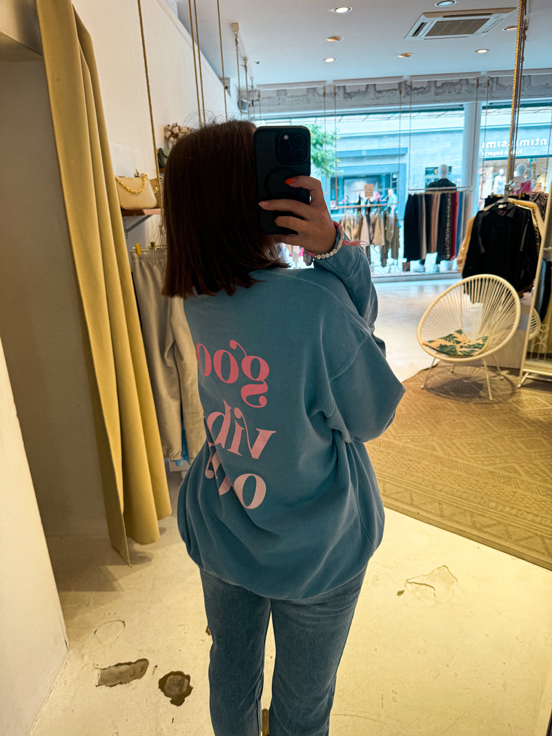 Good Vibes Only Crew Neck Hellblau