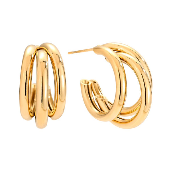 Three Hoop Edelstahl Ohrringe Gold